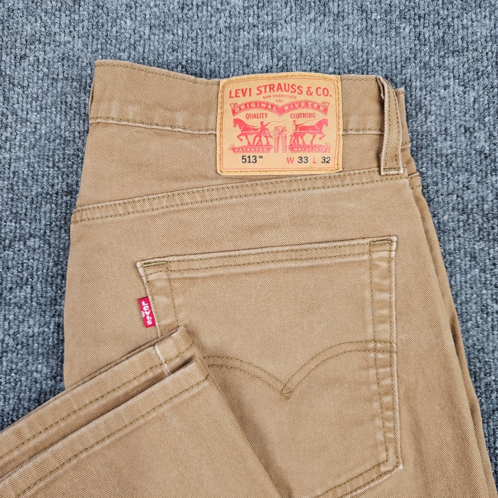 Levis 513 Jeans Men's‎ 33x32 Slim Straight Tan Denim Casual Stretch Brown Khaki